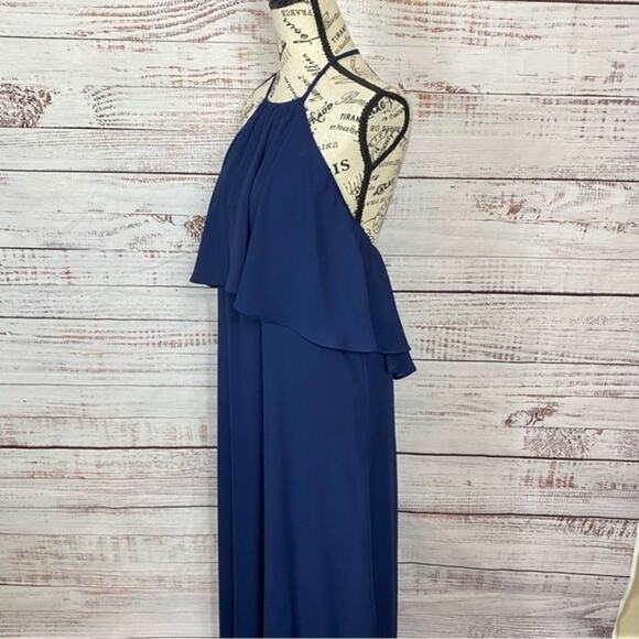 Show me your MuMU  Navy Halter Chiffon Maxi bridal size XXsmall Summer Dress‎ - Picture 4 of 10